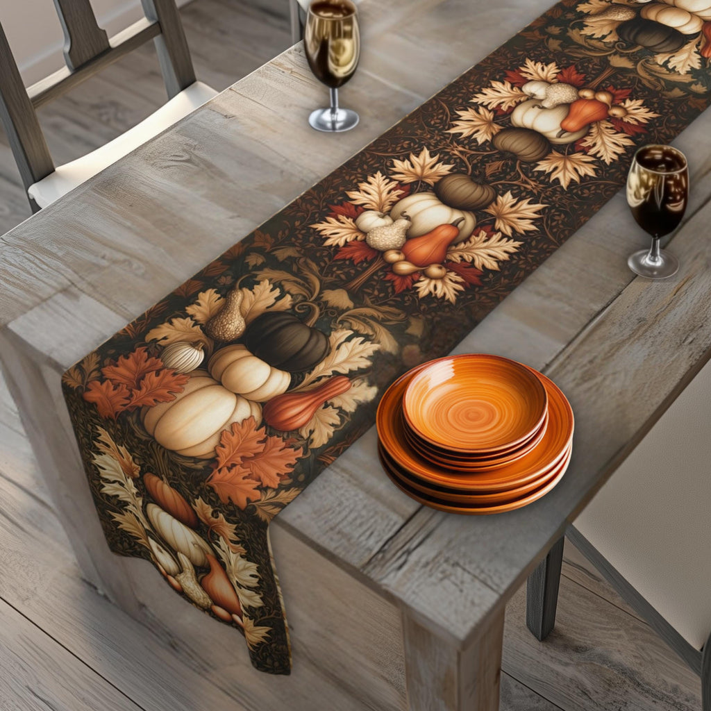 William Morris Pumpkin Patch Table Runner: Cream, Orange, Brown Fall Dining Decor