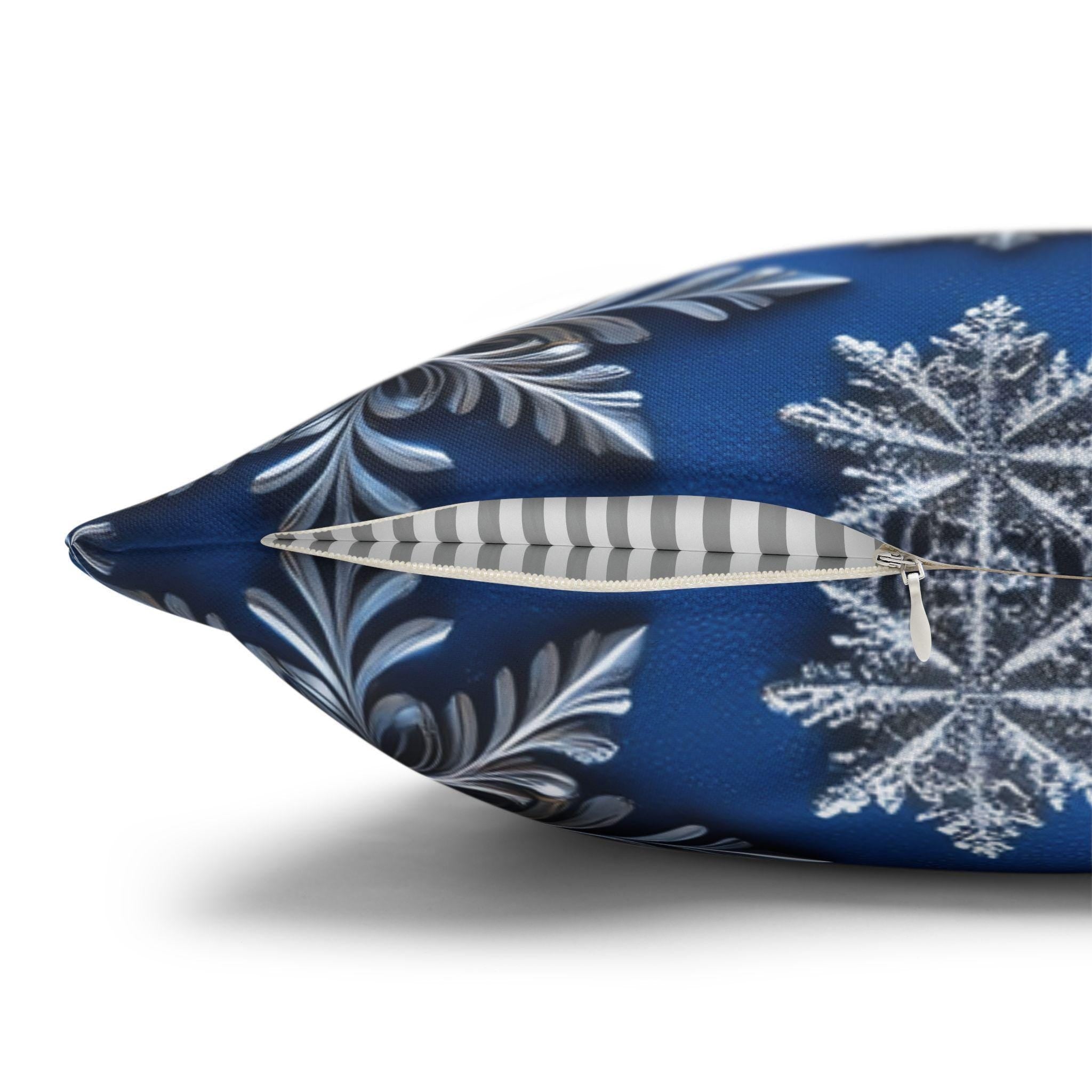 Winter Snowflake Square Pillowcase, Blue Decorative Pillow Cover, Christmas Holiday Home Decor