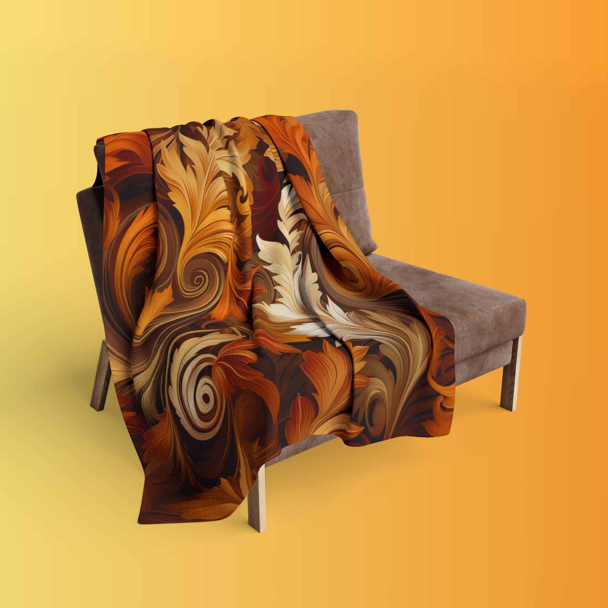 Autumnal Foliage Fleece Blanket: Ornate Swirling Leaves, Cozy Home Decor