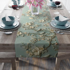Elegant Chinoiserie Table Runner: Pastel Blue-Green Birds & Blossoms, 3D Floral Dining Decor