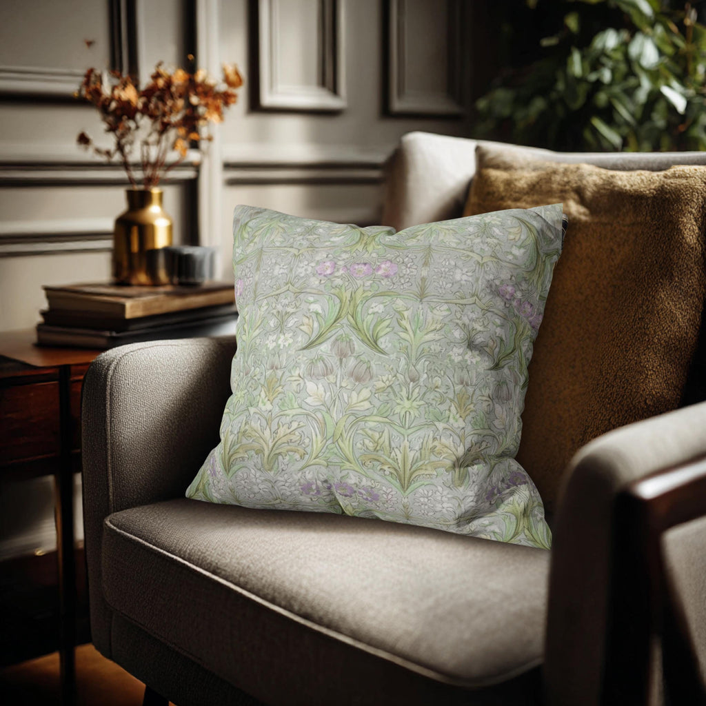 William Morris inspired Throw Pillow Cover: Soft Sage Botanical with Muted Lavender