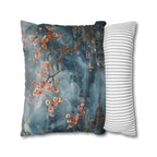 Chinoiserie Watercolor Pillow Cover: Misty Mountain Landscape with Blossoms and Bird Scene