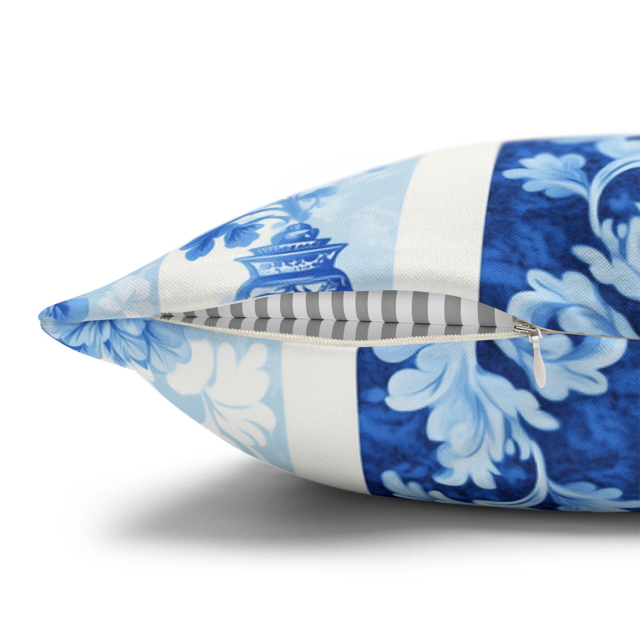 Elegant Chinoiserie Floral Pillowcase: Blue & White Striped French Country Home Decor Accent