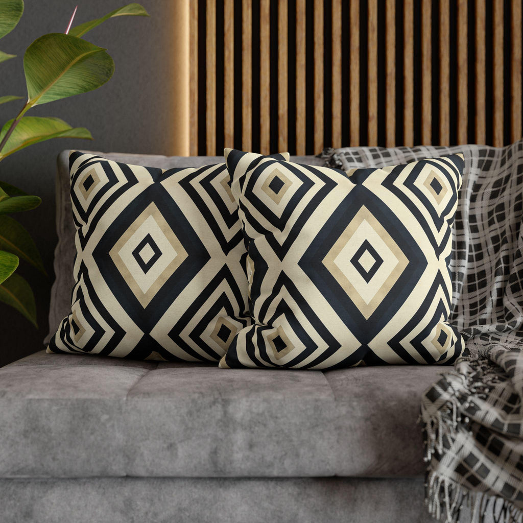 Diamond Geometric Pillow Cover: Navy, Cream & Beige - Modern Decor