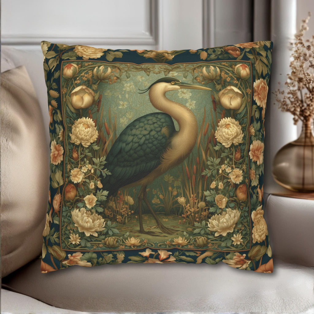 William Morris Style Throw Pillow Cover: Heron and Marsh Botanicals
