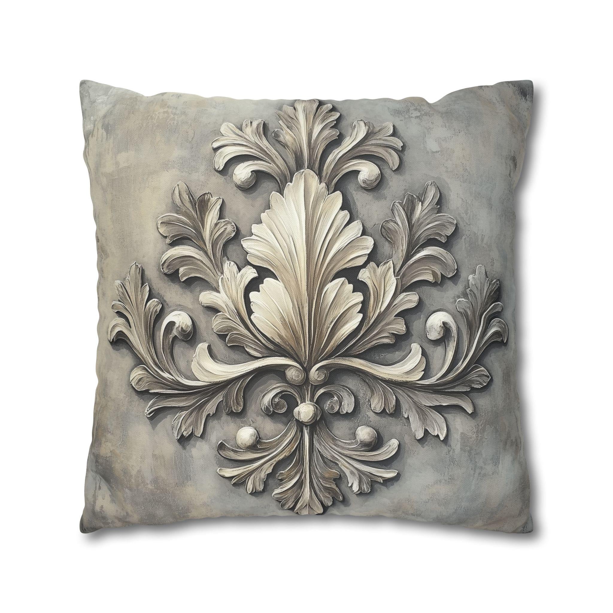 Rococo Inspired Ornamental Pillowcase, Ancanthus Leave Beige Cream Design, Luxury Home Decor