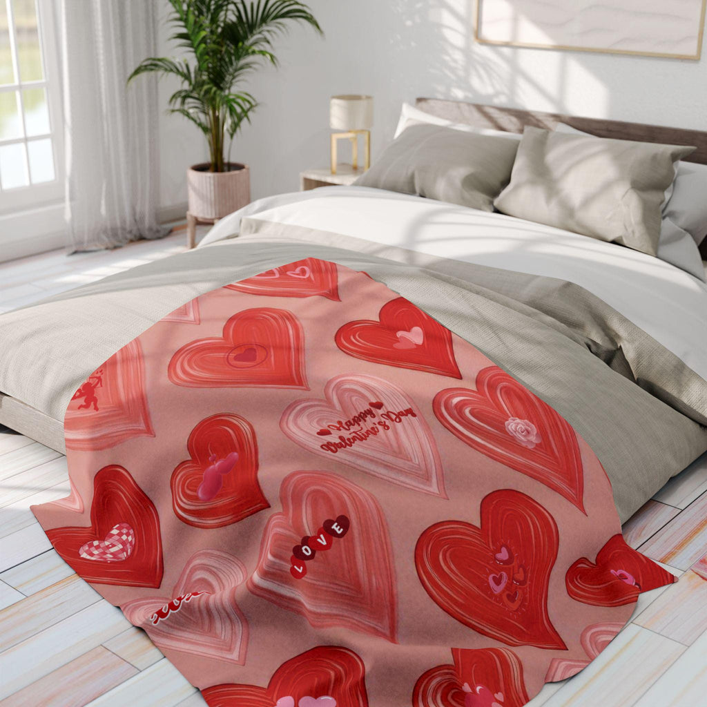 Romantic Valentine's Day Fleece Blanket: Cozy Heart & Cupid Design Throw for Love Season