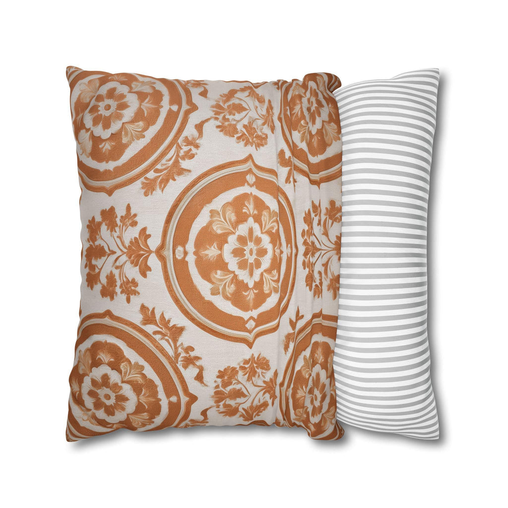 French Country Damask Pillow Cover: Terracotta Rust Vintage Style Farmhouse Accent