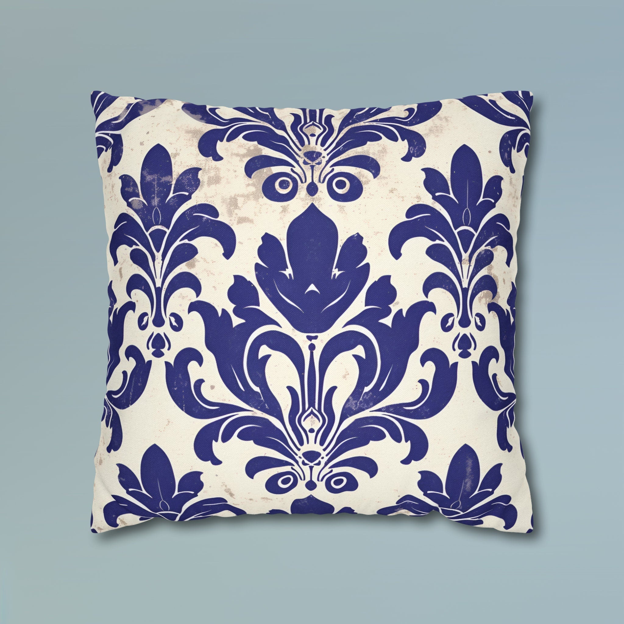 Art Nouveau Pillow Cover: Deep Blue Floral Design Statement Piece