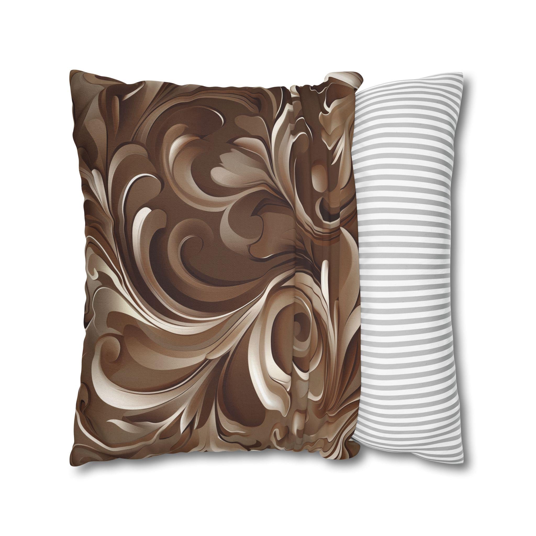 Elegant Floral Baroque Pillow Cover: Mocha Swirl Decorative Accent Cushion Sham for Sofa Pillow