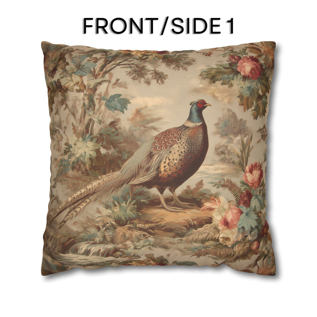 French Country Pheasant Throw Pillow Cover: Vintage Style Toile Bird Design