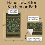 Celtic Clover Botanical Hand Towel: William Morris Inspired Green Tapestry for Bath or Kitchen