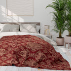 Red & Pale Gold Damask Fleece Throw: Elegant Opulent Bedding