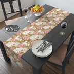 Wedding Table Runner with Pink Roses and Gold Scrollwork: Romantic Floral Decor