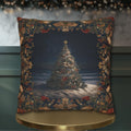 Coastal Christmas Pillow Cover: Tropical William Morris Tree, Red Gold Blue