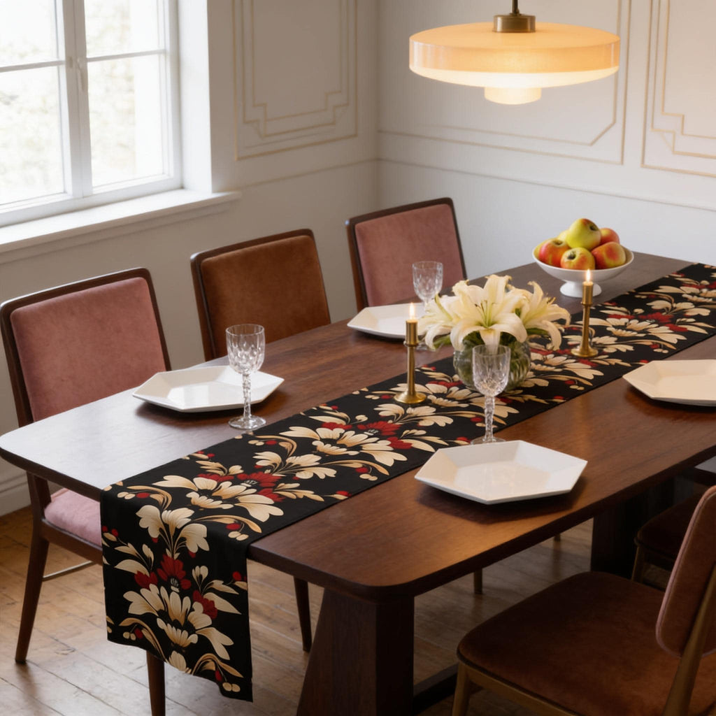 Vintage Style Floral Table Runner, Art Deco MCM, Elegant Dining