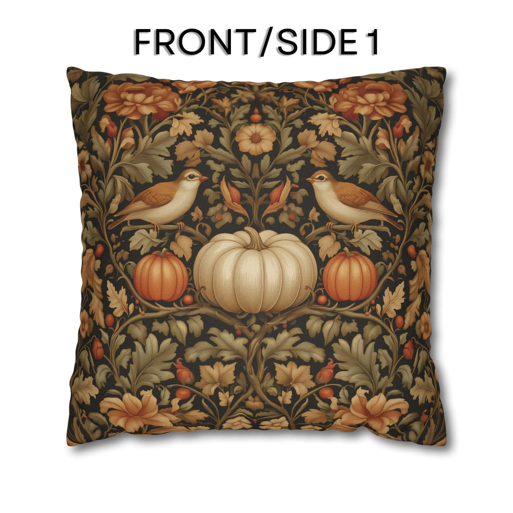 Pumpkin Thief Pillow Cover: William Morris Inspired Autumn Botanical Birds