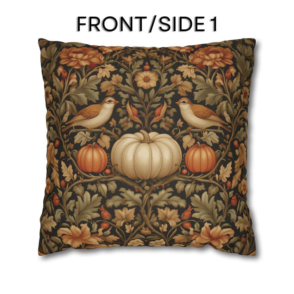 Pumpkin Thief Pillow Cover: William Morris Inspired Autumn Botanical Birds