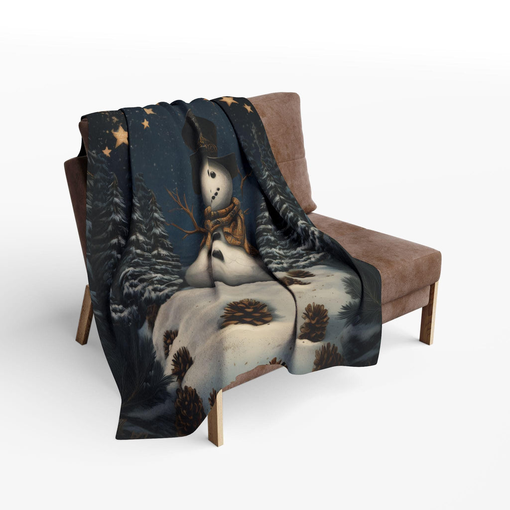 Whimsical Winter Wonderland Fleece Throw: William Morris Inspired Snowman Blanket for Cozy Christmas Decor