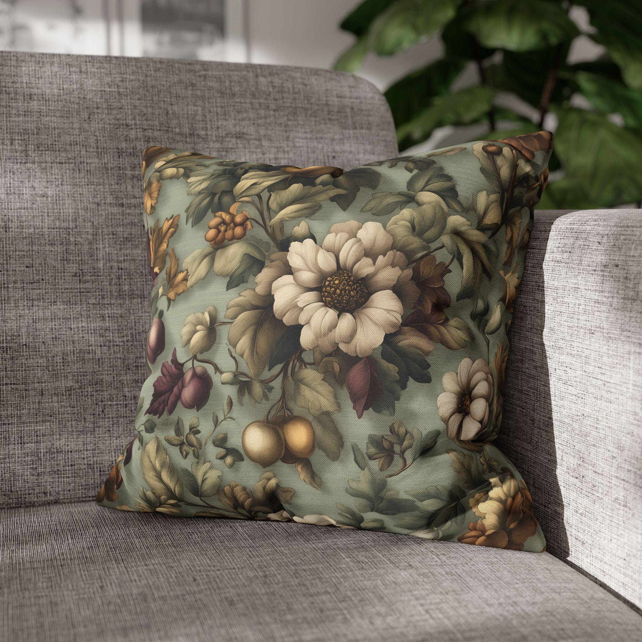 William Morris Inspired Autumn Garden Pillow Cover: Seafoam, Taupe, Merlot Floral Elegance