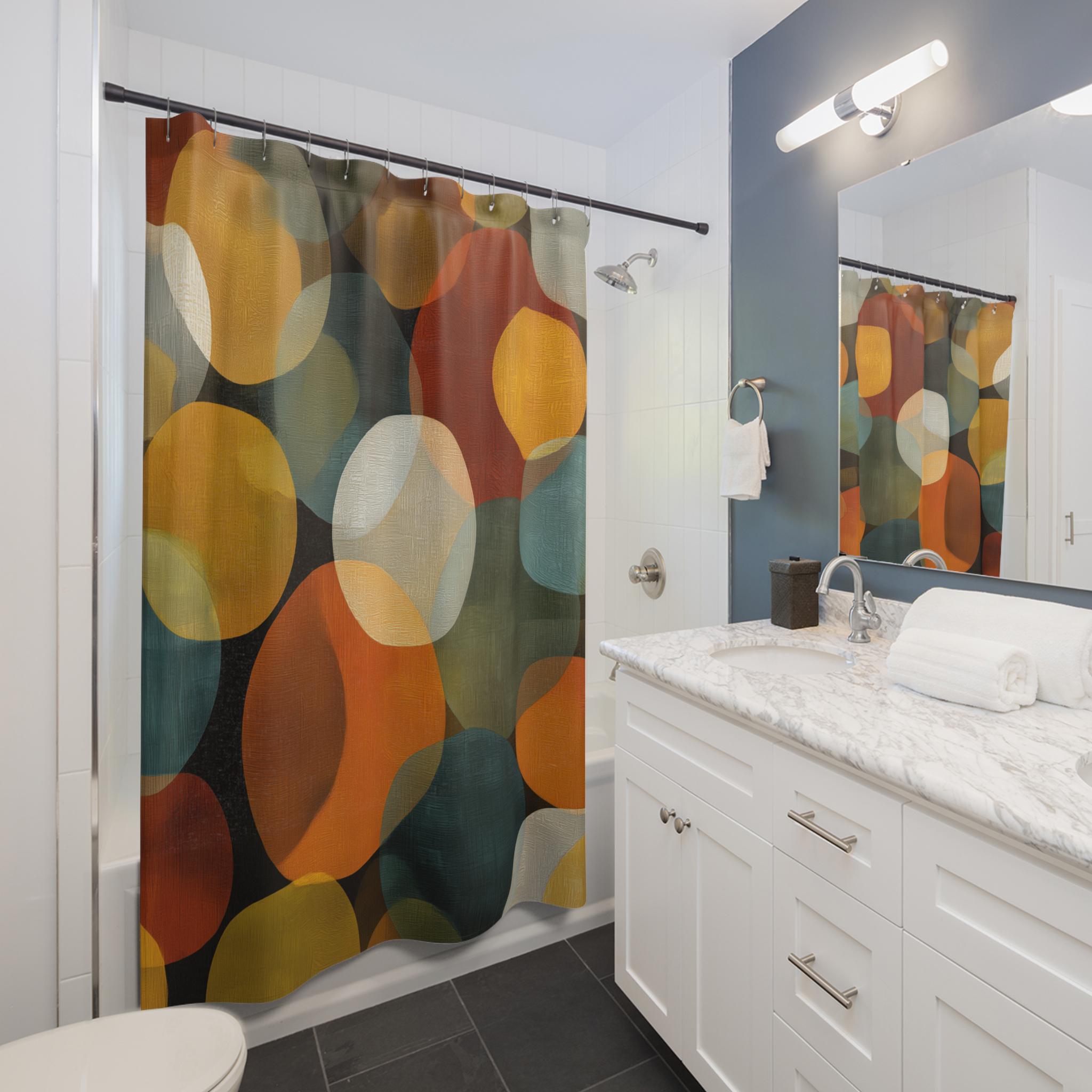 Retro Fabric Shower Curtain: Earthy Mid-Century Modern Design