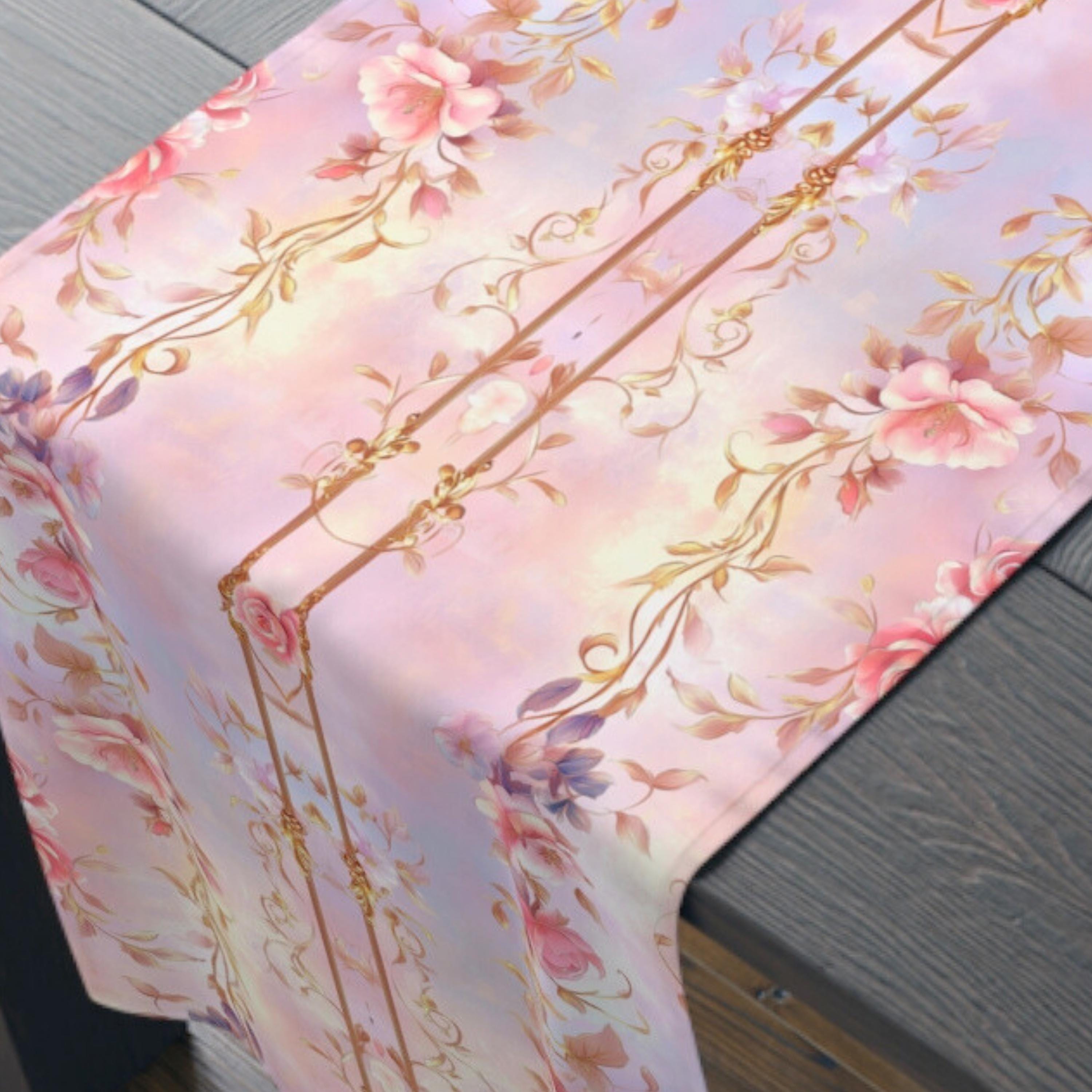 Romantic Floral Table Runner: Pastel Pink Lavender Wedding and Dining Decor