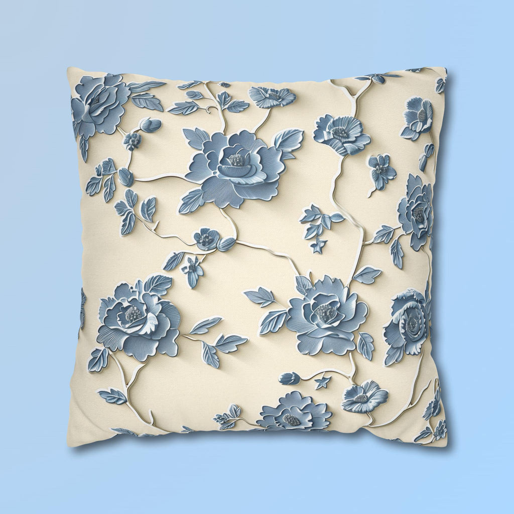 Chinoiserie Pillow Cover: Blue Peony Floral Design