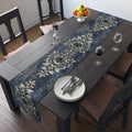 Navy Blue and Gold Damask Table Runner: Farmhouse Chic Decor