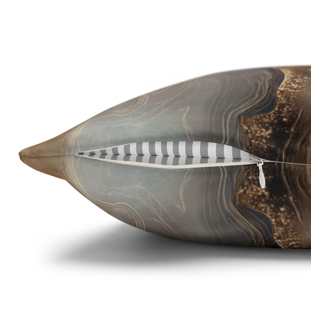 Modern Abstract Pillow Cover: Brown Marble Look with Gold Color Accents