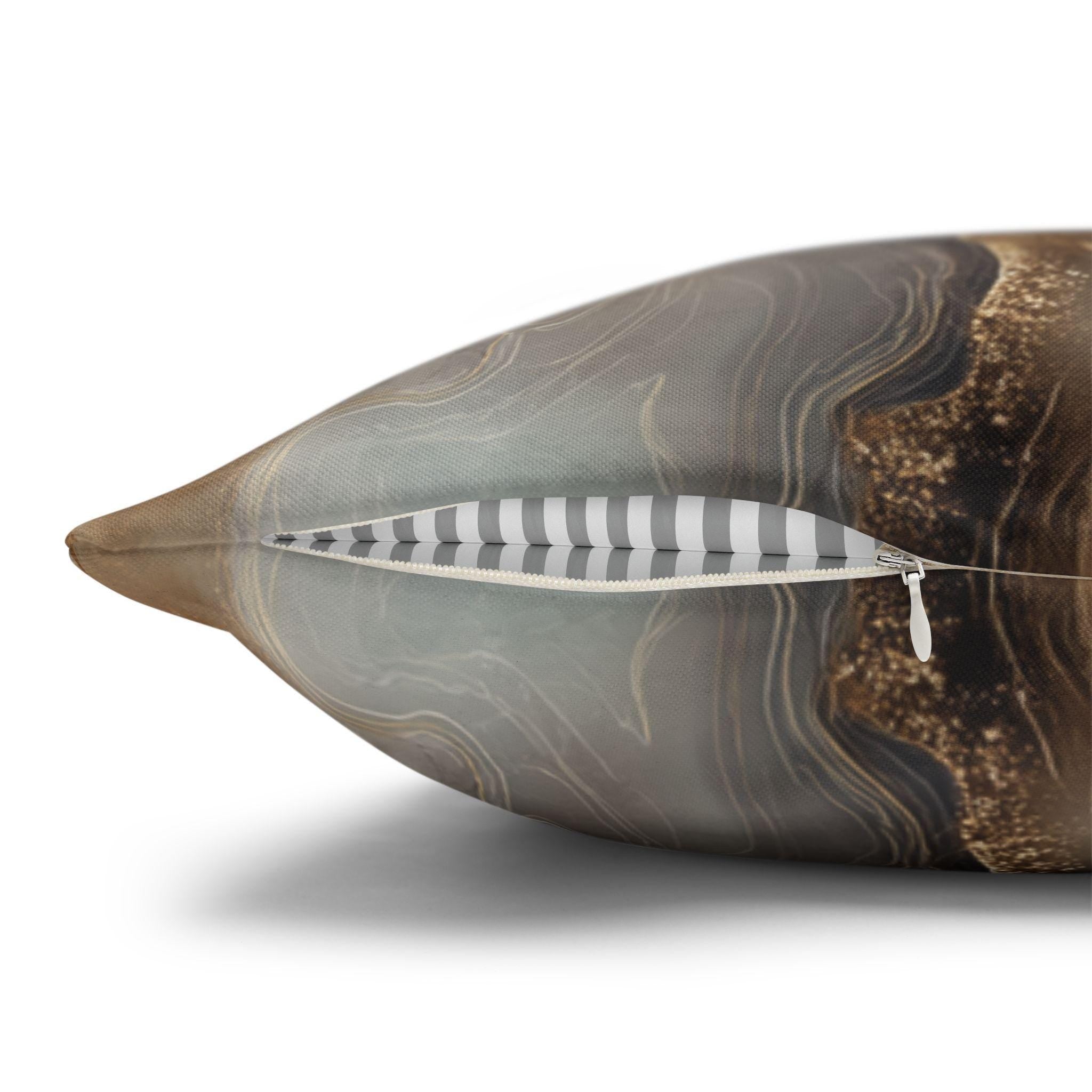 Modern Abstract Pillow Cover: Brown Marble Look with Gold Color Accents