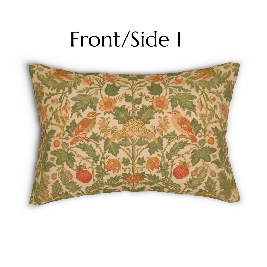William Morris Strawberry Thief Inspired Lumbar Pillow: Sage, Terracotta, Cream Pillow