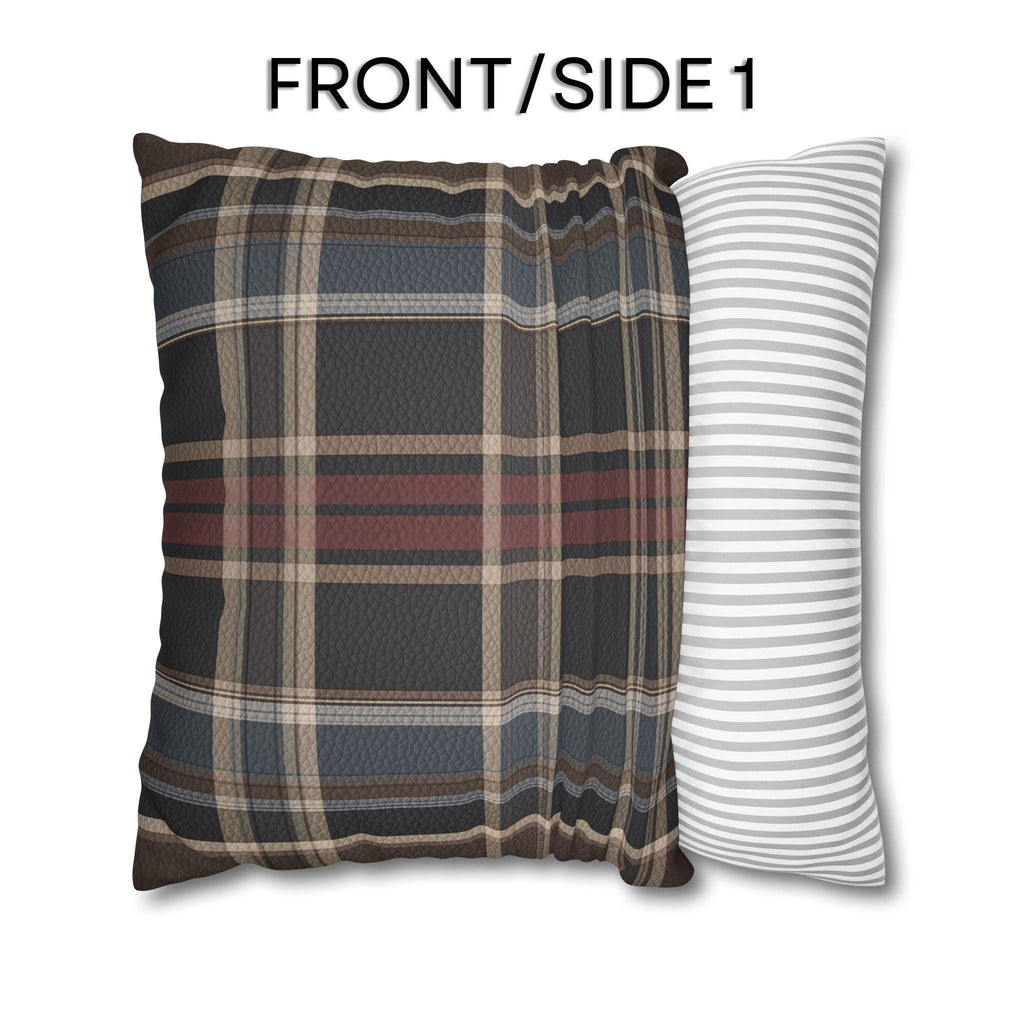 Vegan Faux Suede Material Printed Pillow Cover: Modern Plaid Soft Leather-Look