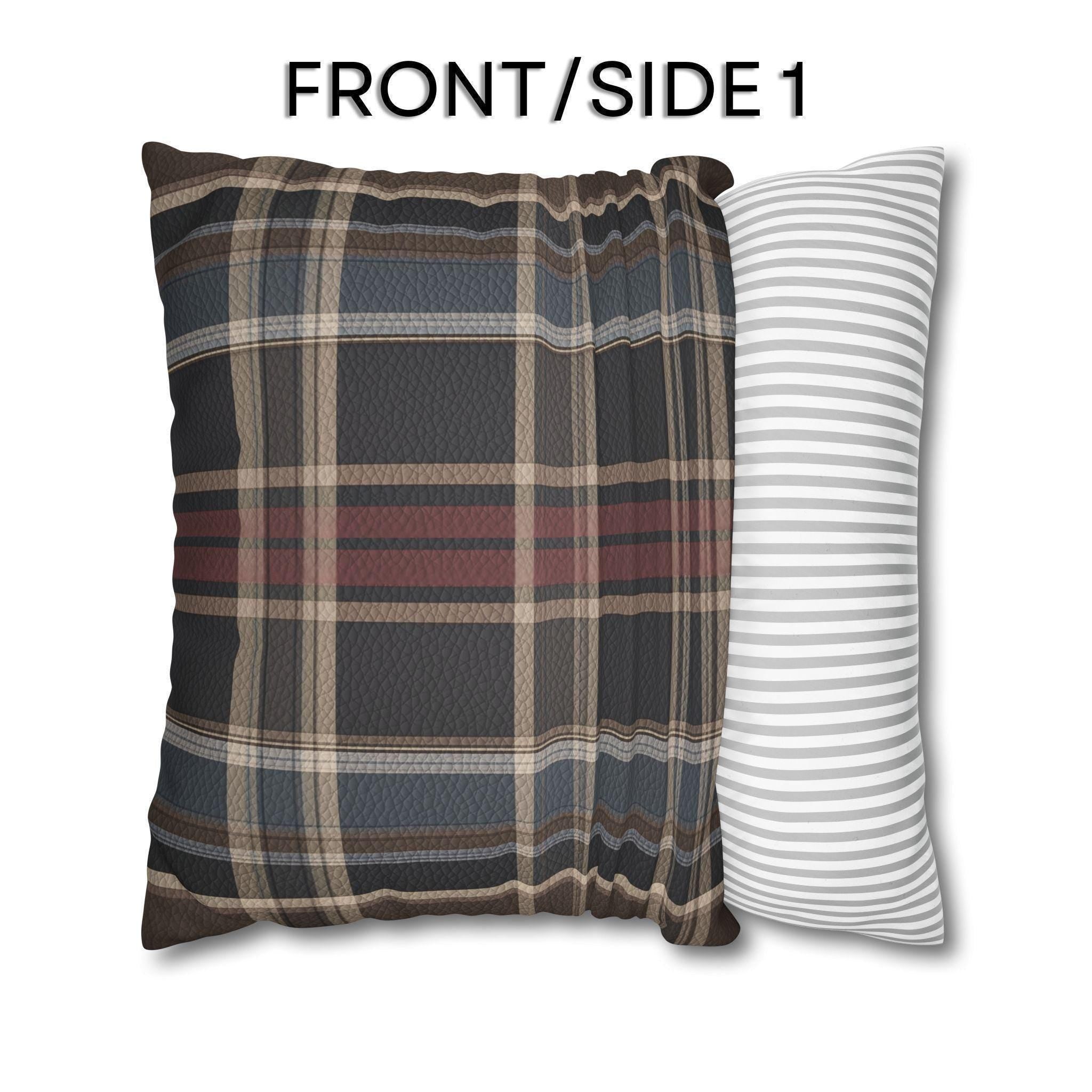 Vegan Faux Suede Material Printed Pillow Cover: Modern Plaid Soft Leather-Look