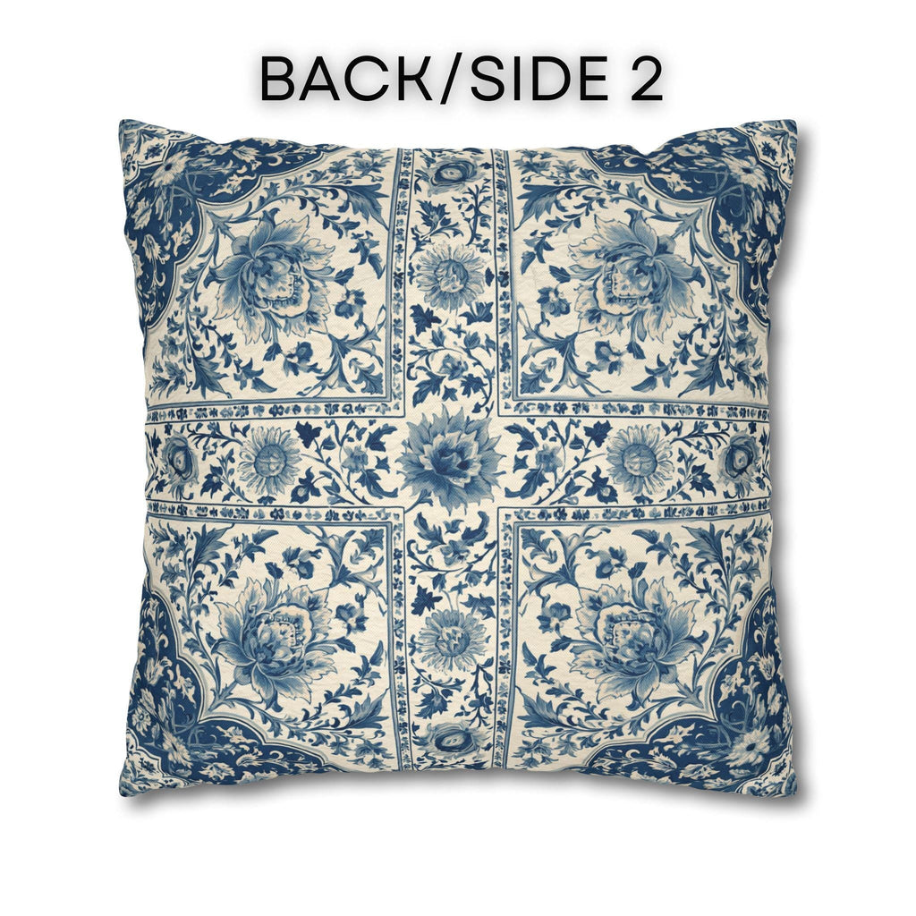 Toile Pillow Cover: Blue and Cream Botanical Farmhouse Decor