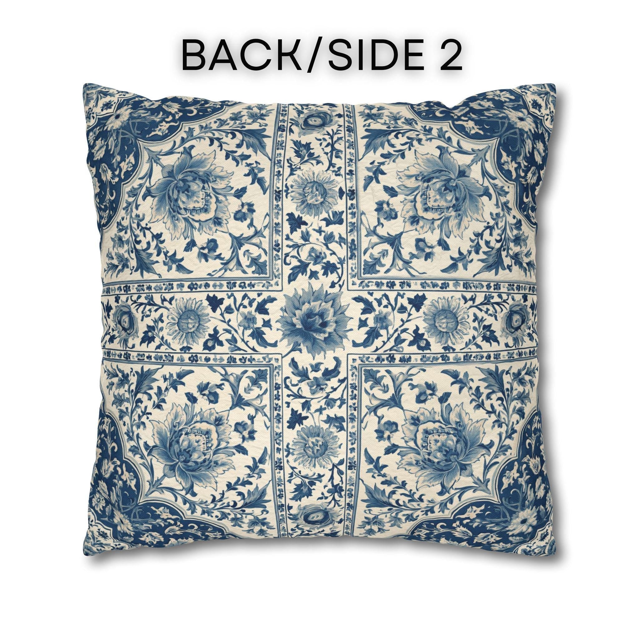 Toile Pillow Cover: Blue and Cream Botanical Farmhouse Decor