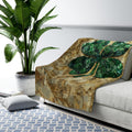 St Patrick's Day Lucky Clover Fleece Blanket - Green and Gold Irish Heritage Throw for Wealth & Fortune