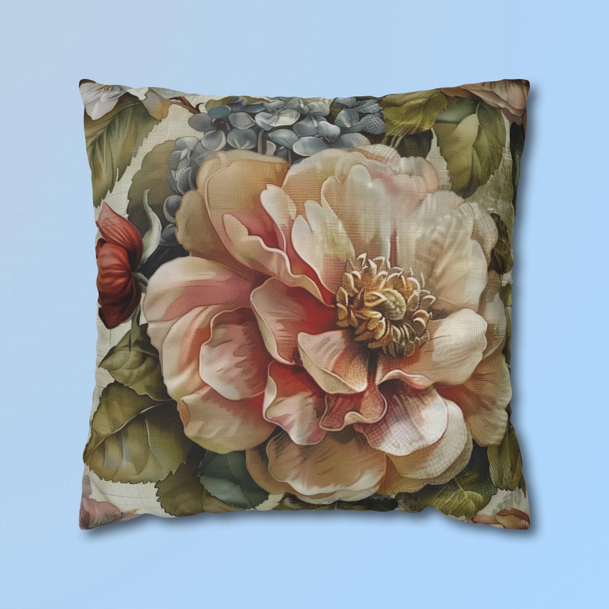 Vintage Inspired Floral Pillow Cover  Blush Pink and Cream Blossoms Elegant Home Decor