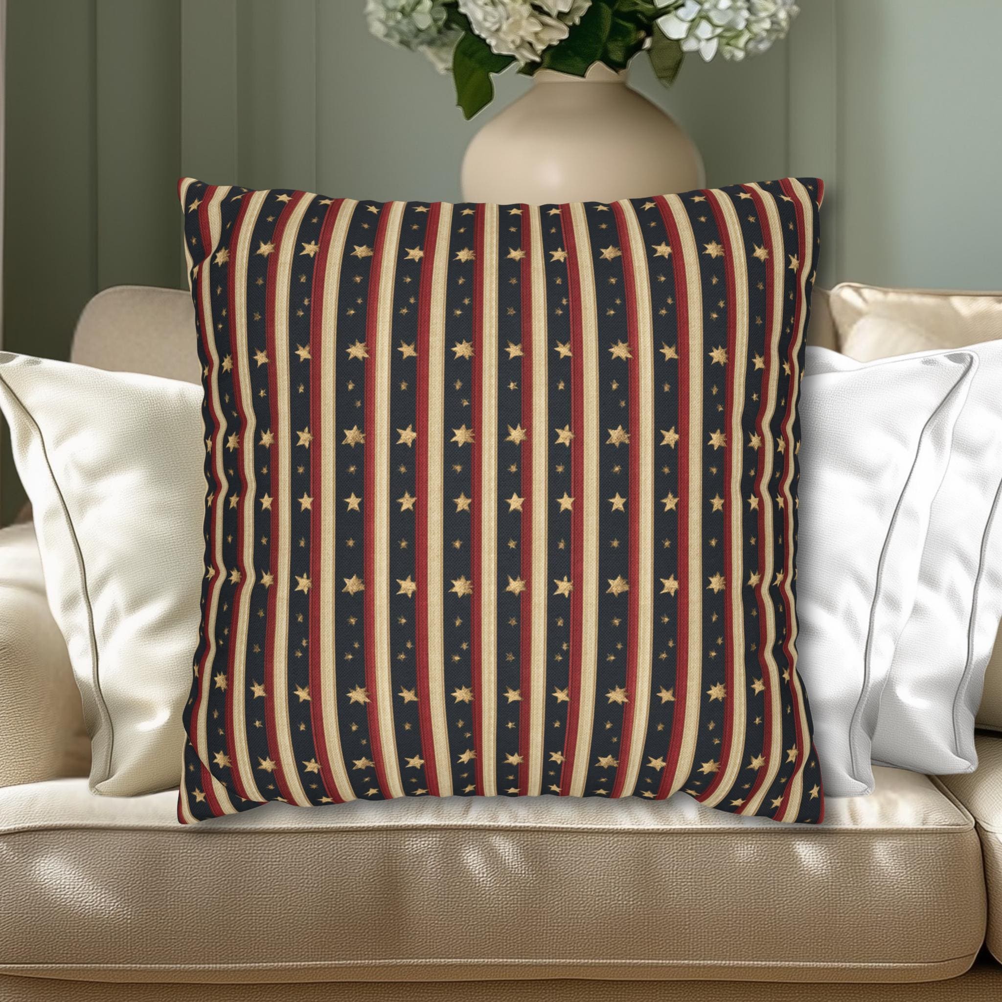 Farmhouse Patriotic Pillow Cover: Primitive Americana Stripe Decor