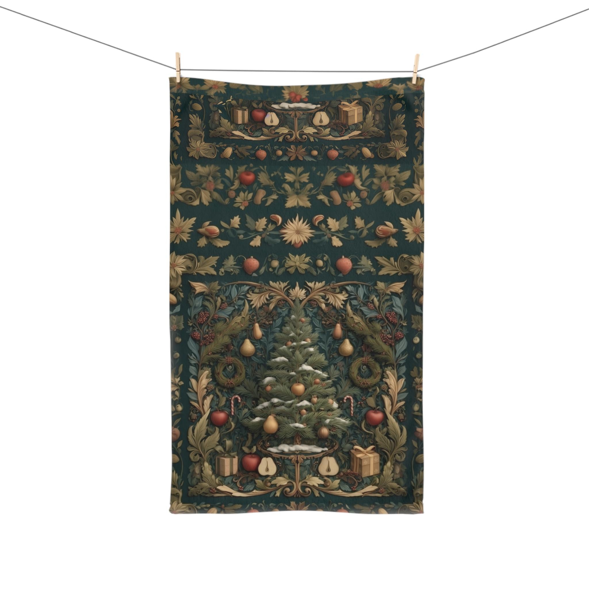 William Morris Christmas Tree Hand Towel: Vintage Style Holiday Tea Towel