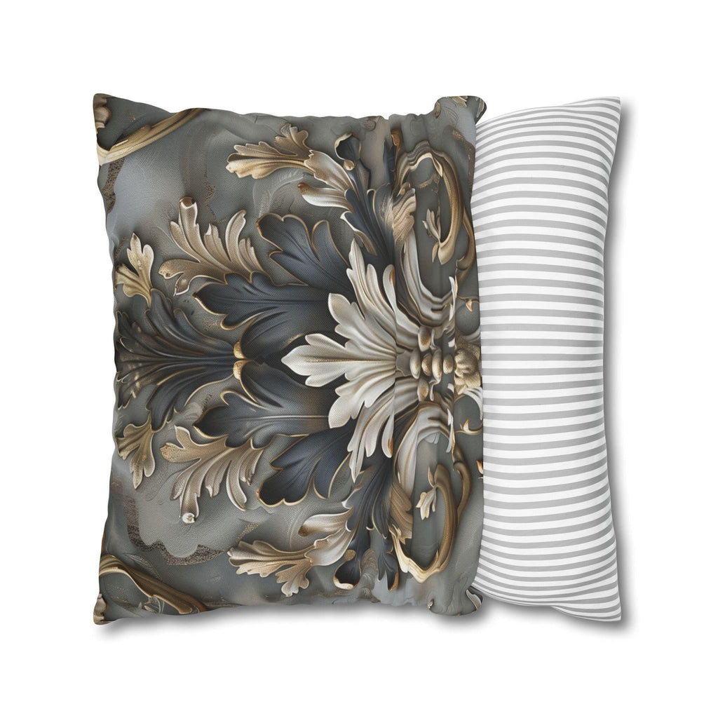 Baroque Pillow Cover: Ornate Gray, Gold, and Black Floral Design