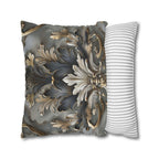 Baroque Pillow Cover: Ornate Gray, Gold, and Black Floral Design