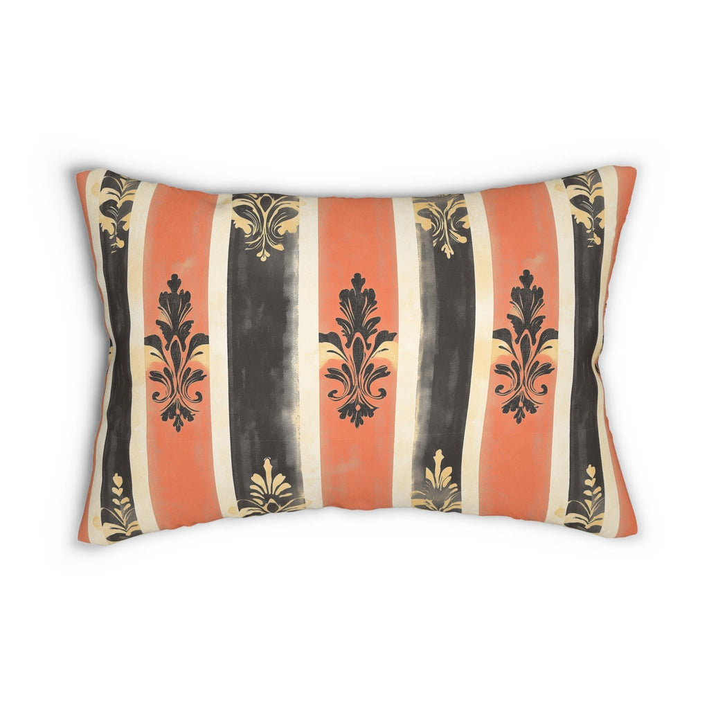 Elegant American Farmhouse Lumbar Pillow: Patriotic Stripes with Gold Damask Floral Motifs
