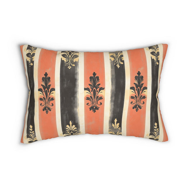 Elegant American Farmhouse Lumbar Pillow: Patriotic Stripes with Gold Damask Floral Motifs