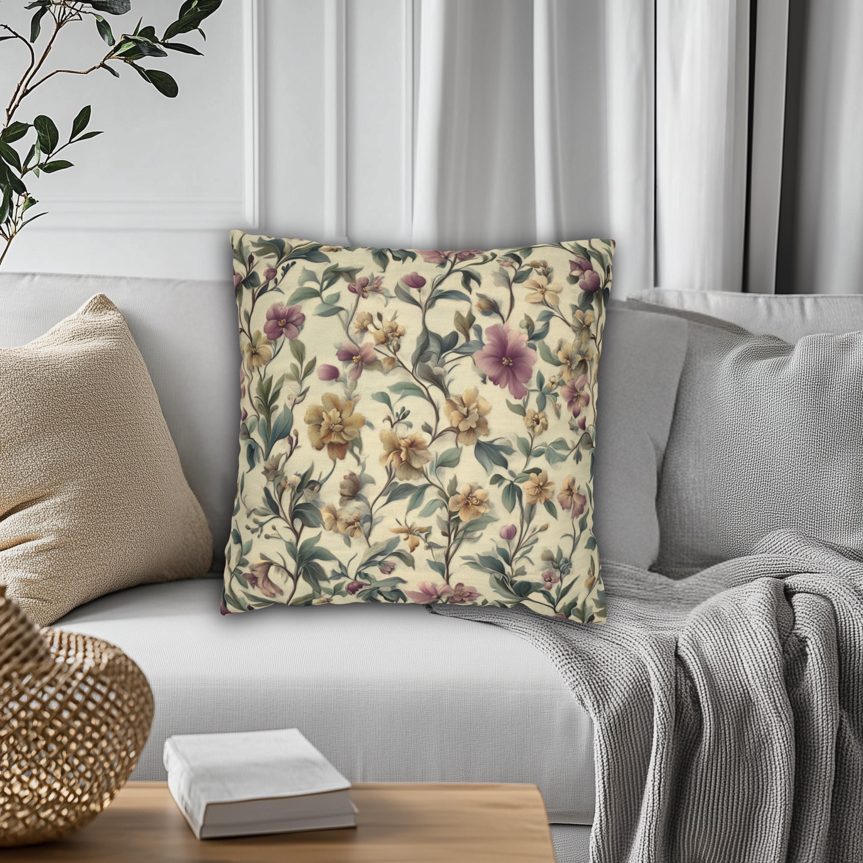 William Morris Inspired Floral Pillow Cover : Vintage Style Botanical Cottagecore Decor
