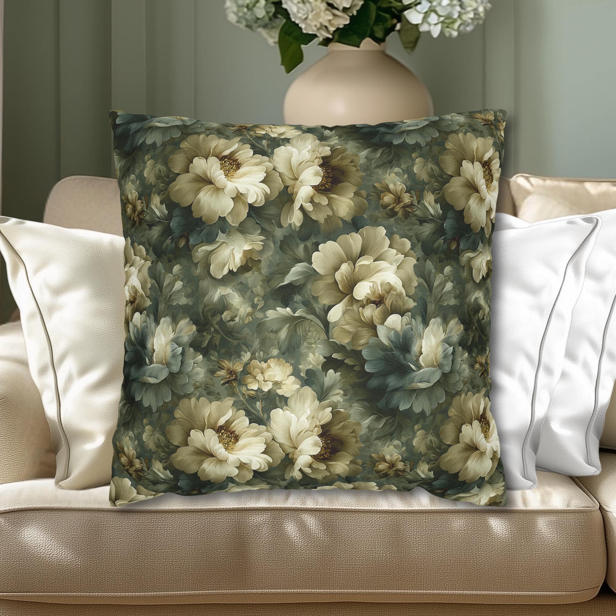 Country Farmhouse Pillow Cover: Vintage Style Victorian Blue & Pink Floral Decor