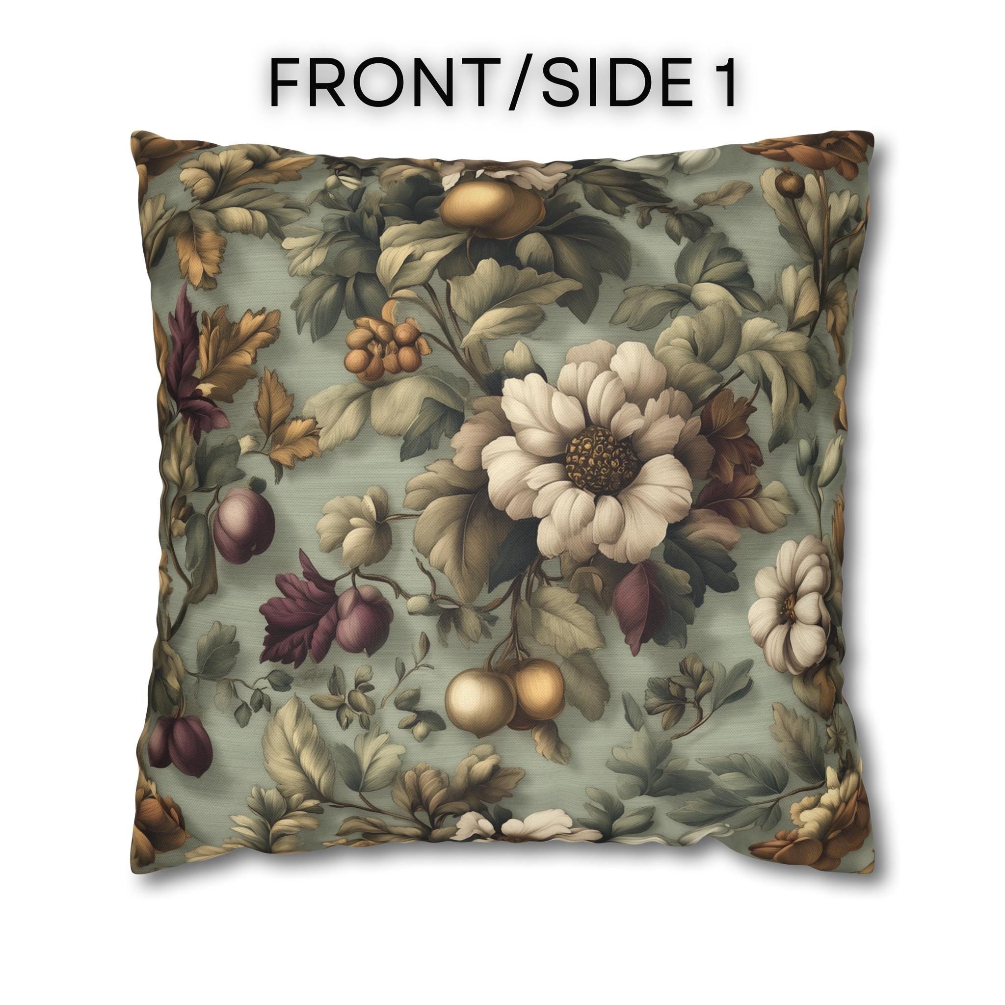 William Morris Inspired Autumn Garden Pillow Cover: Seafoam, Taupe, Merlot Floral Elegance