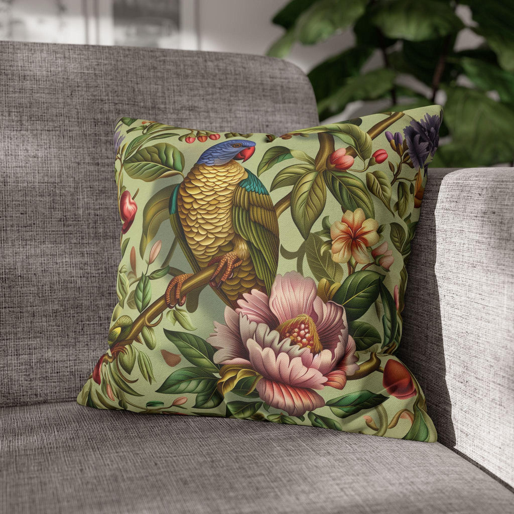 William Morris Inspired Tropical Parrot Pillowcase: Exotic Jungle Floral Cushion Cover for Home Decor