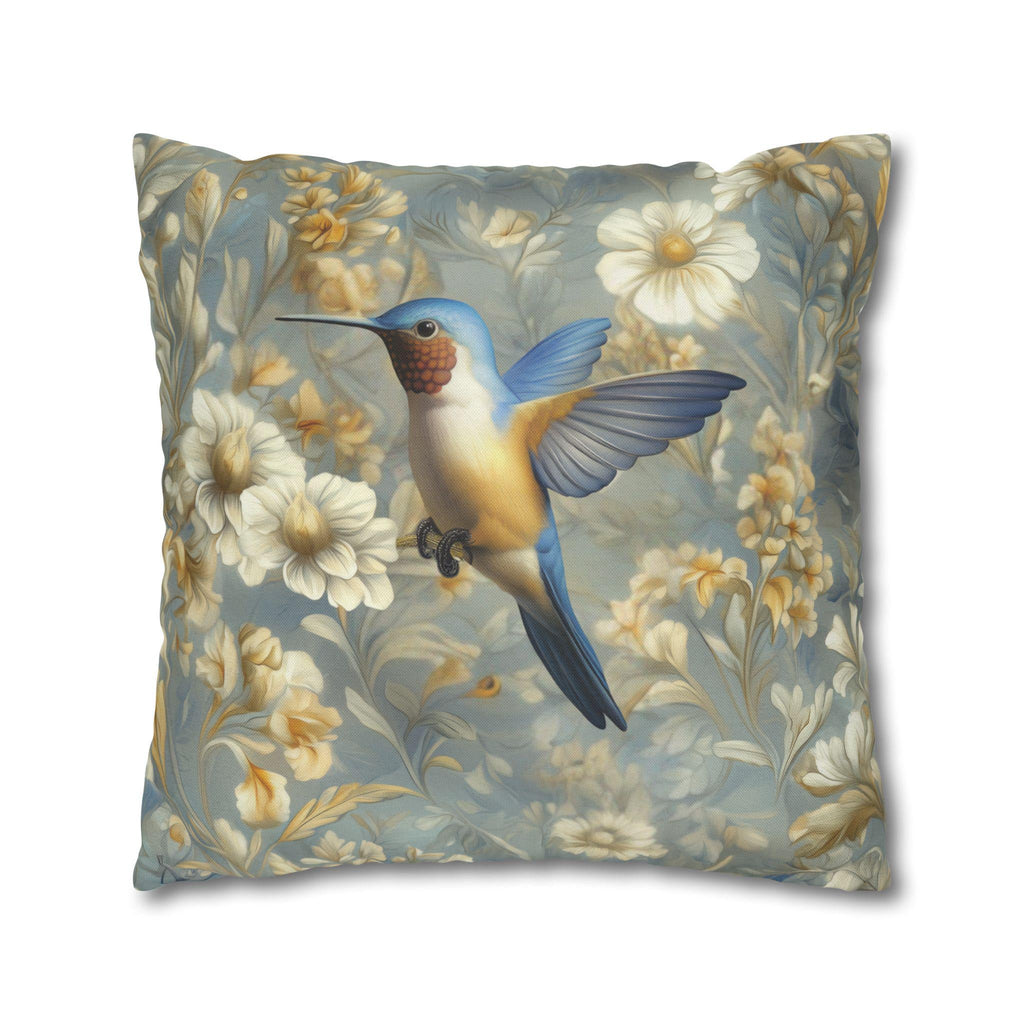 William Morris Hummingbird Pillow Cover: Blue & Gold Arts and Crafts Botanical Cushion Case