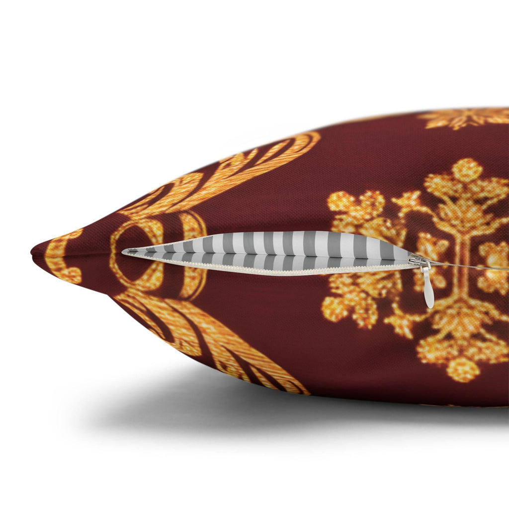Elegant Golden Snowflake Pillow Cover: Deep Red Regal Holiday Accent