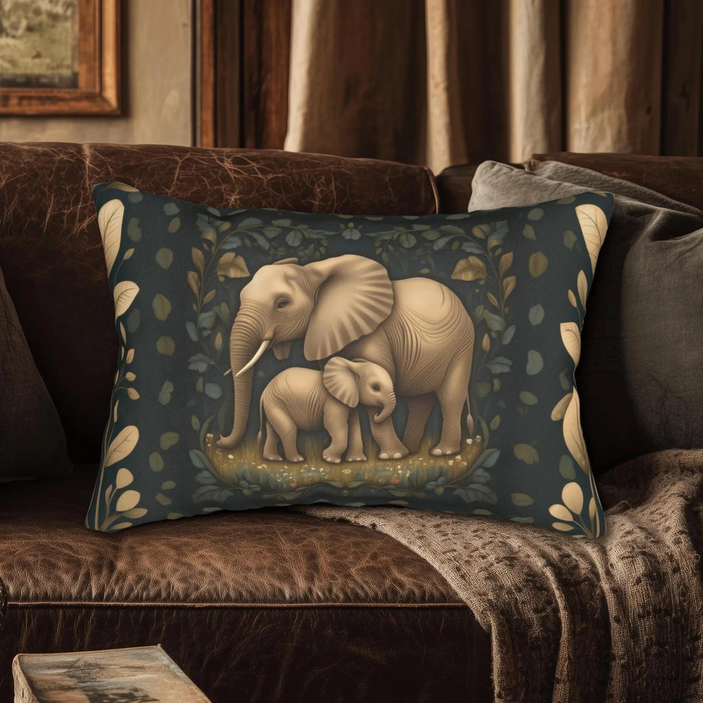 Elephant Lumbar Pillow: William Morris Botanical Jungle in Earth Tones